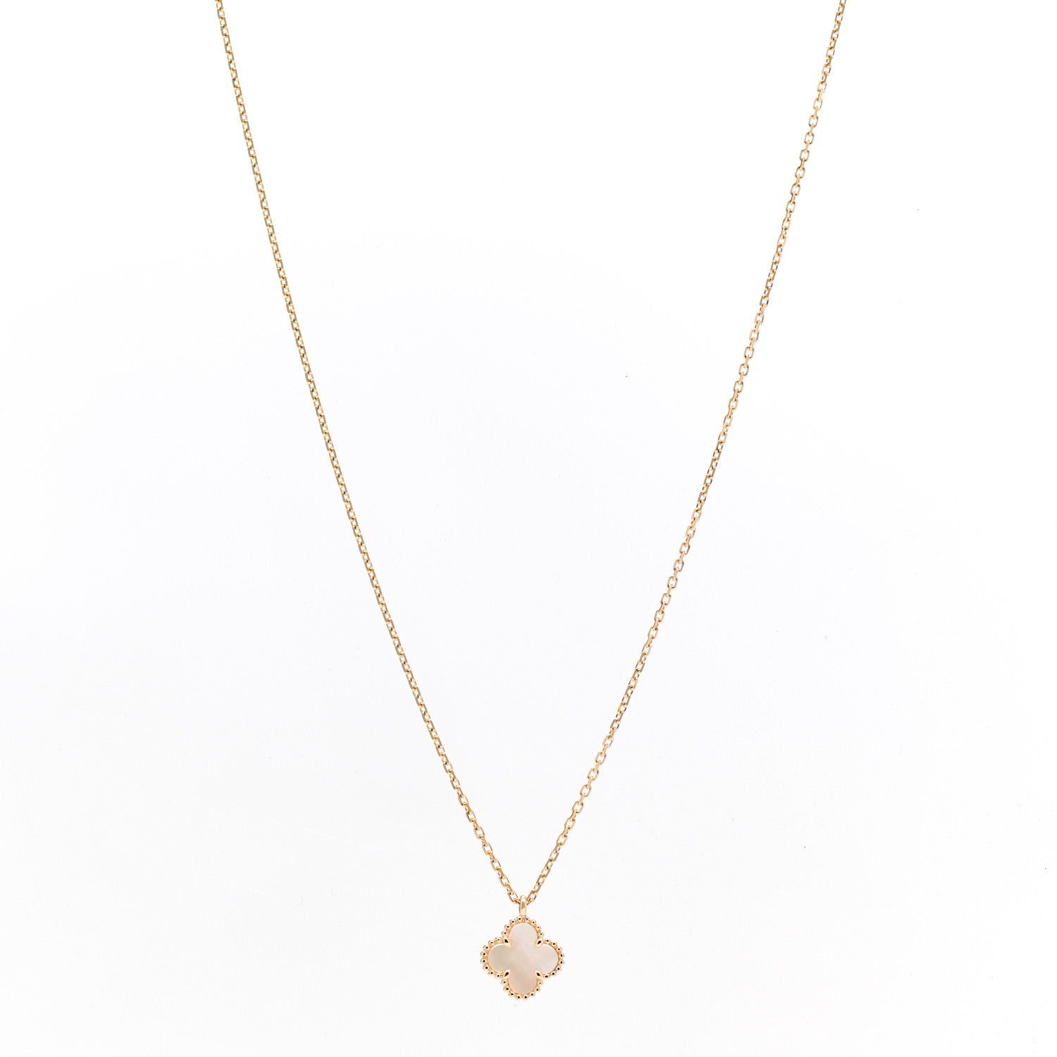 Van Cleef & Arpels 18K Yellow Gold Mother of Pearl Sweet Alhambra Pendant Necklace 1 of 7