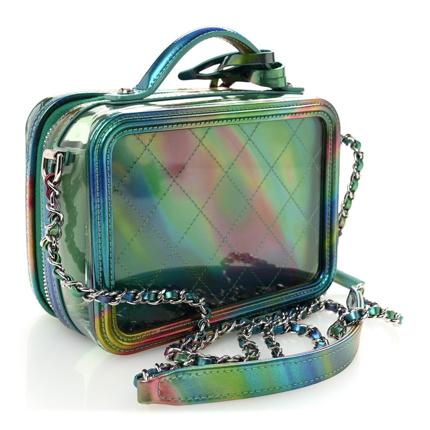 Chanel PVC Patent Calfskin Patent Lambskin Small CC Vanity Case Green 3 of 10
