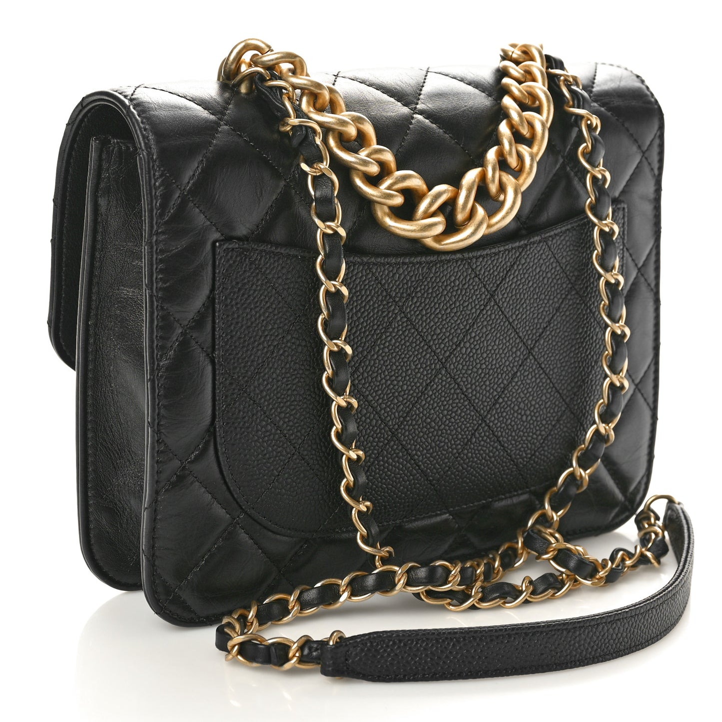 Calfskin Caviar Quilted Chain Handle Flap Black