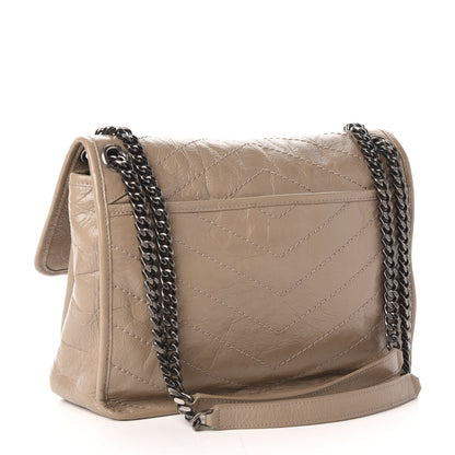 Saint Laurent Crinkled Calfskin Matelasse Monogram Medium Niki Chain Satchel Light Taupe 3 of 11