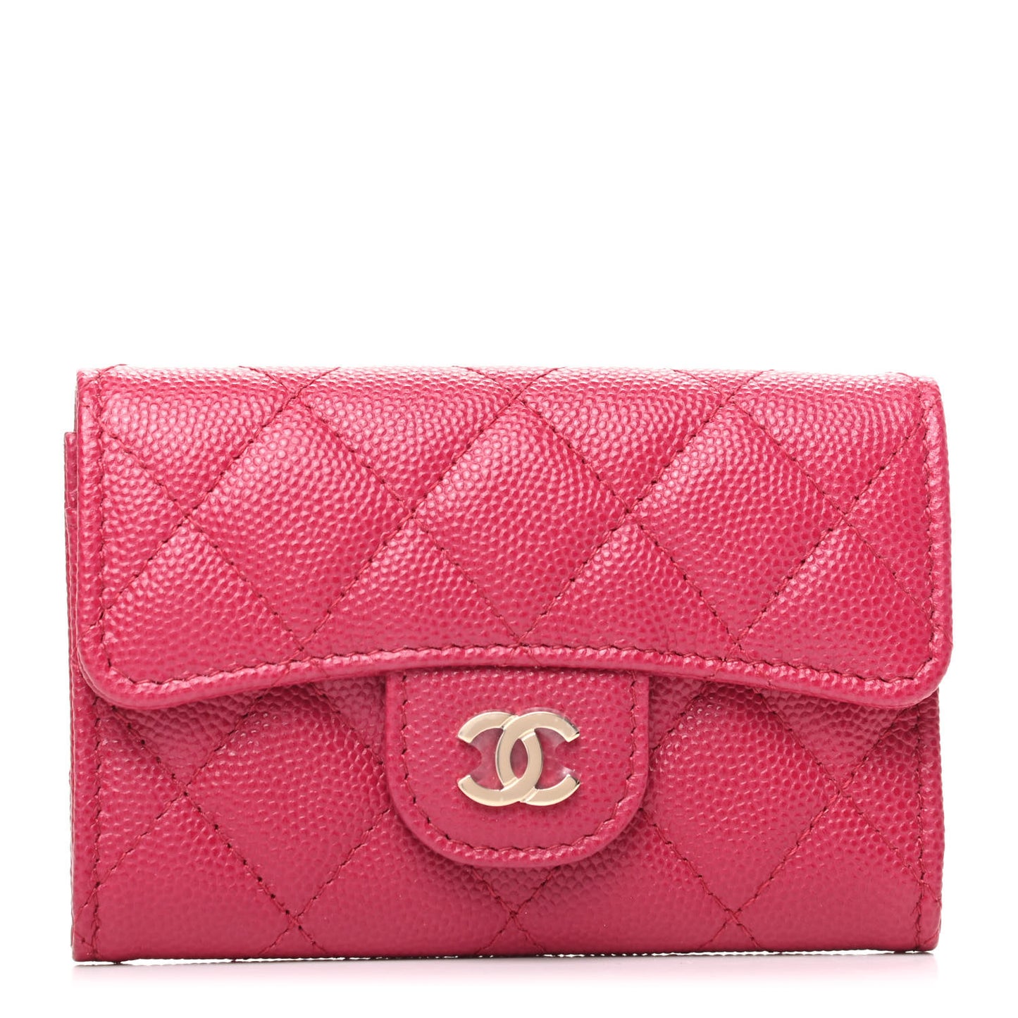 Caviar Quilted Flap Card Holder Wallet Pink