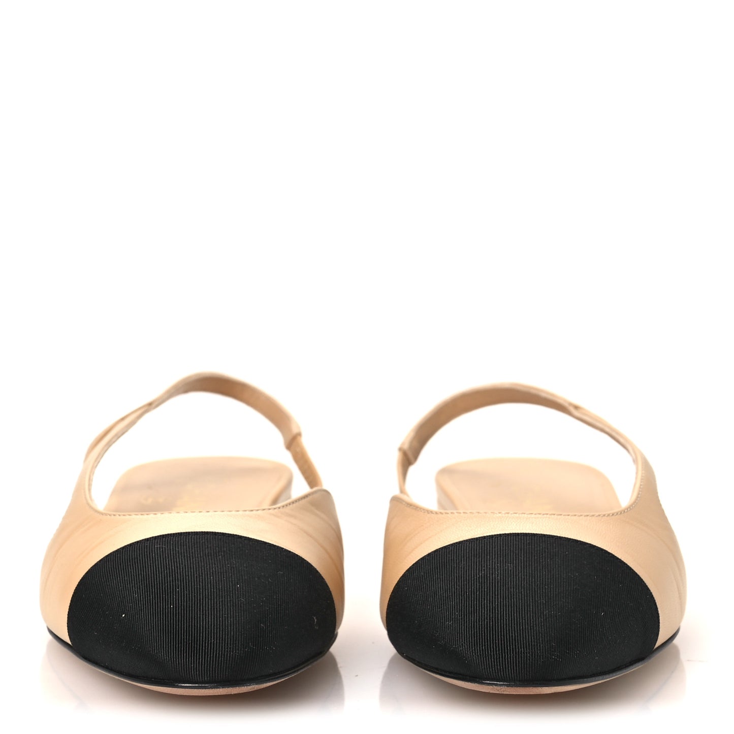 Goatskin Grosgrain Cap Toe CC Slingback Sandals 38.5 Beige Black