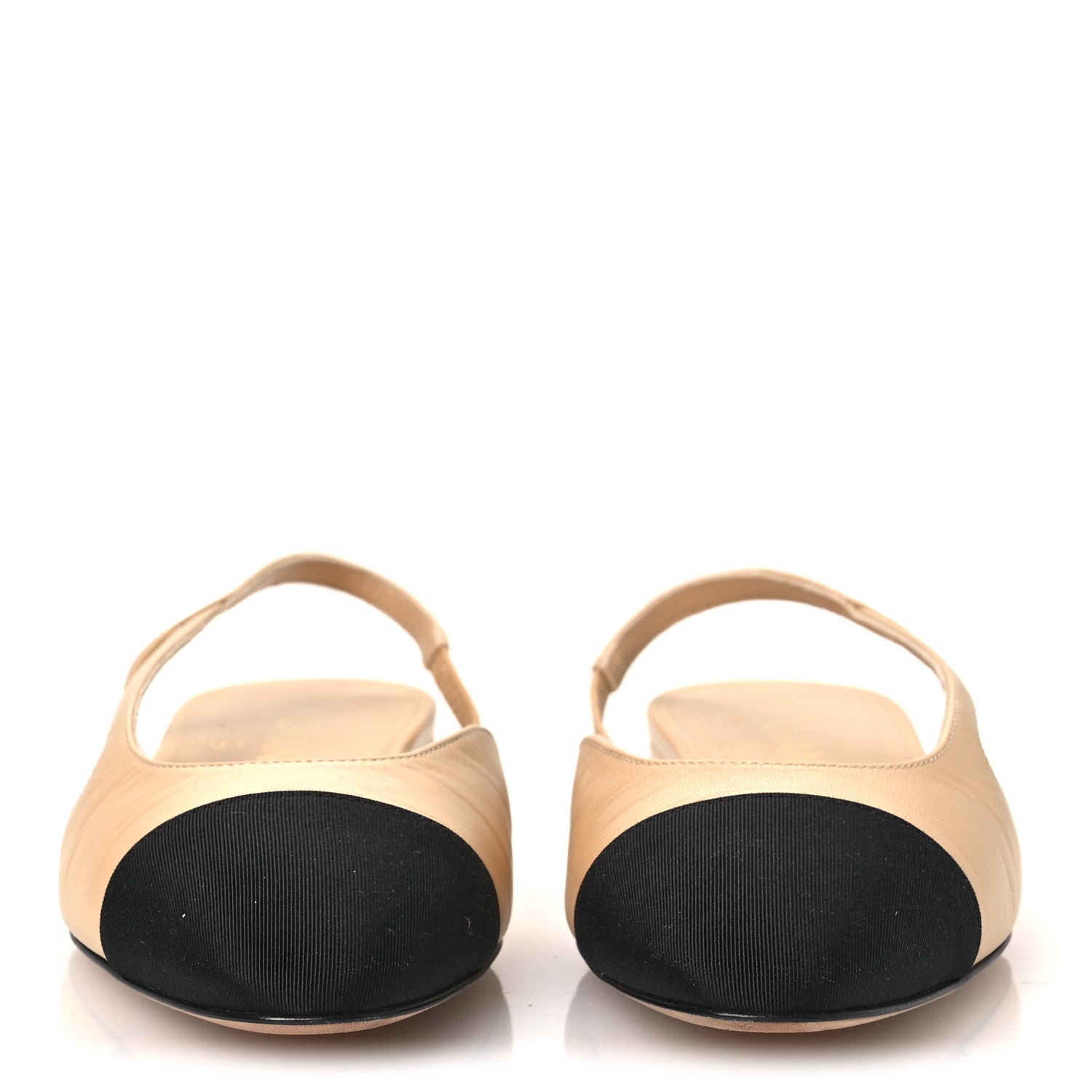 Chanel Goatskin Grosgrain Cap Toe CC Slingback Sandals 38.5 Beige Black 3 of 11