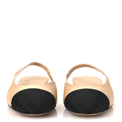 Chanel Goatskin Grosgrain Cap Toe CC Slingback Sandals 38.5 Beige Black 3 of 11