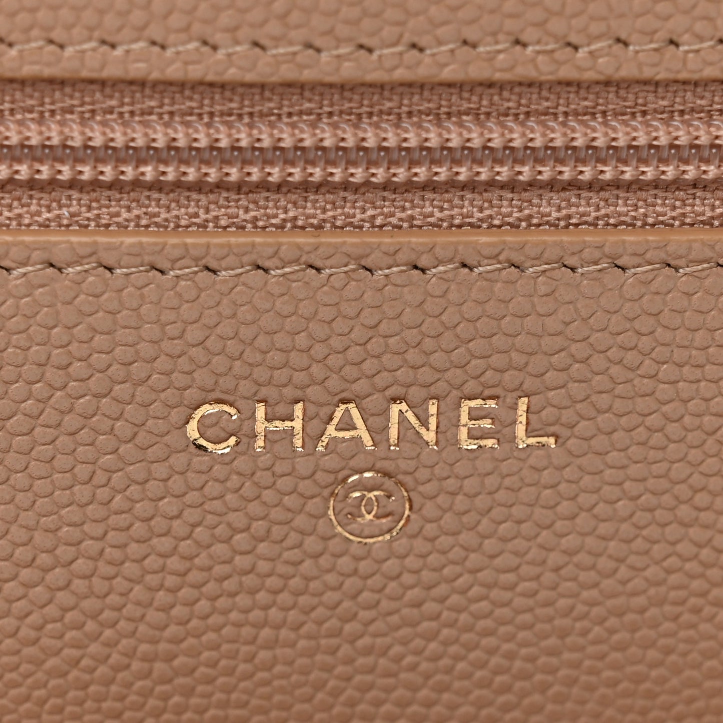 Caviar Quilted Crystal CC Wallet On Chain WOC Beige