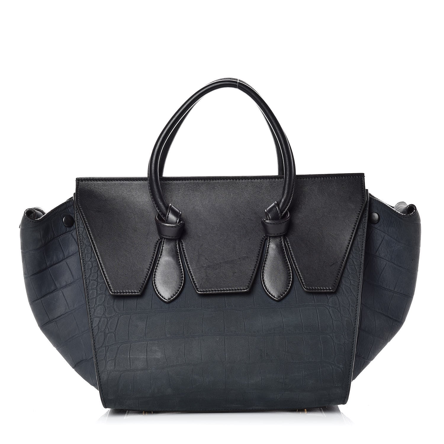 Celine Smooth Calfskin Nubuck Crocodile Embossed Small Tie Knot Tote Navy 3 of 17