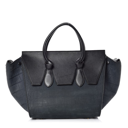 Celine Smooth Calfskin Nubuck Crocodile Embossed Small Tie Knot Tote Navy 3 of 17