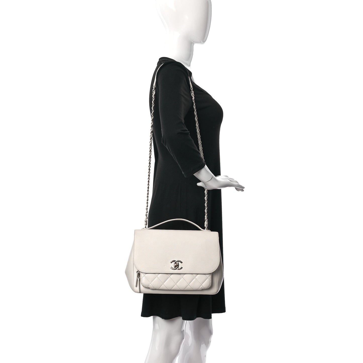 Caviar Quilted Large Business Affinity Flap White