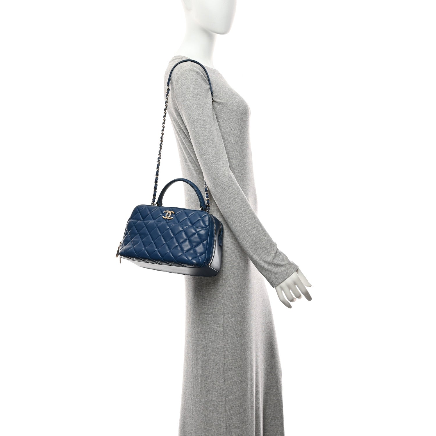 Chanel Lambskin Quilted Medium Trendy CC Bowling Bag Blue 1869263
