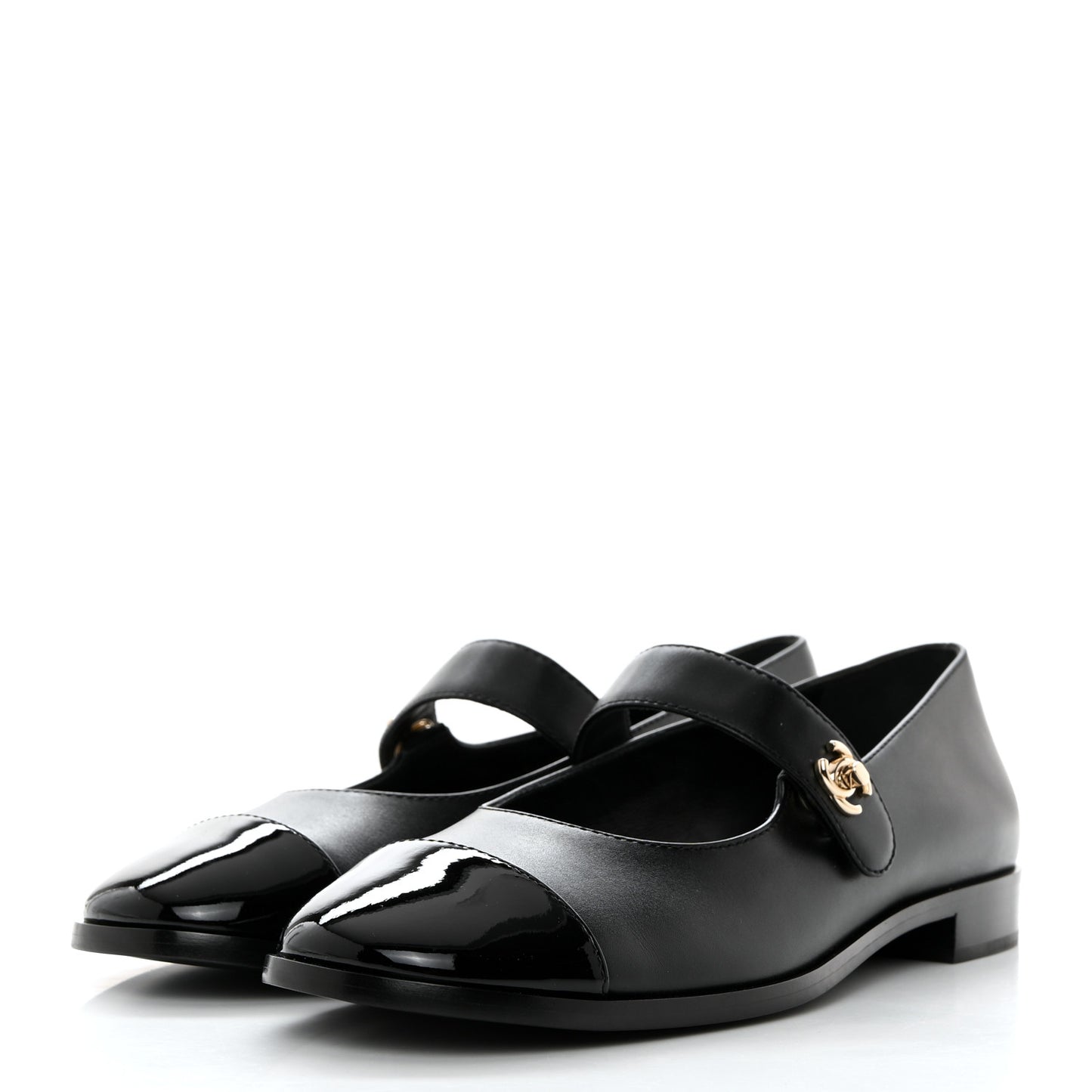 Calfskin Patent Mary Janes Flats 39 Black