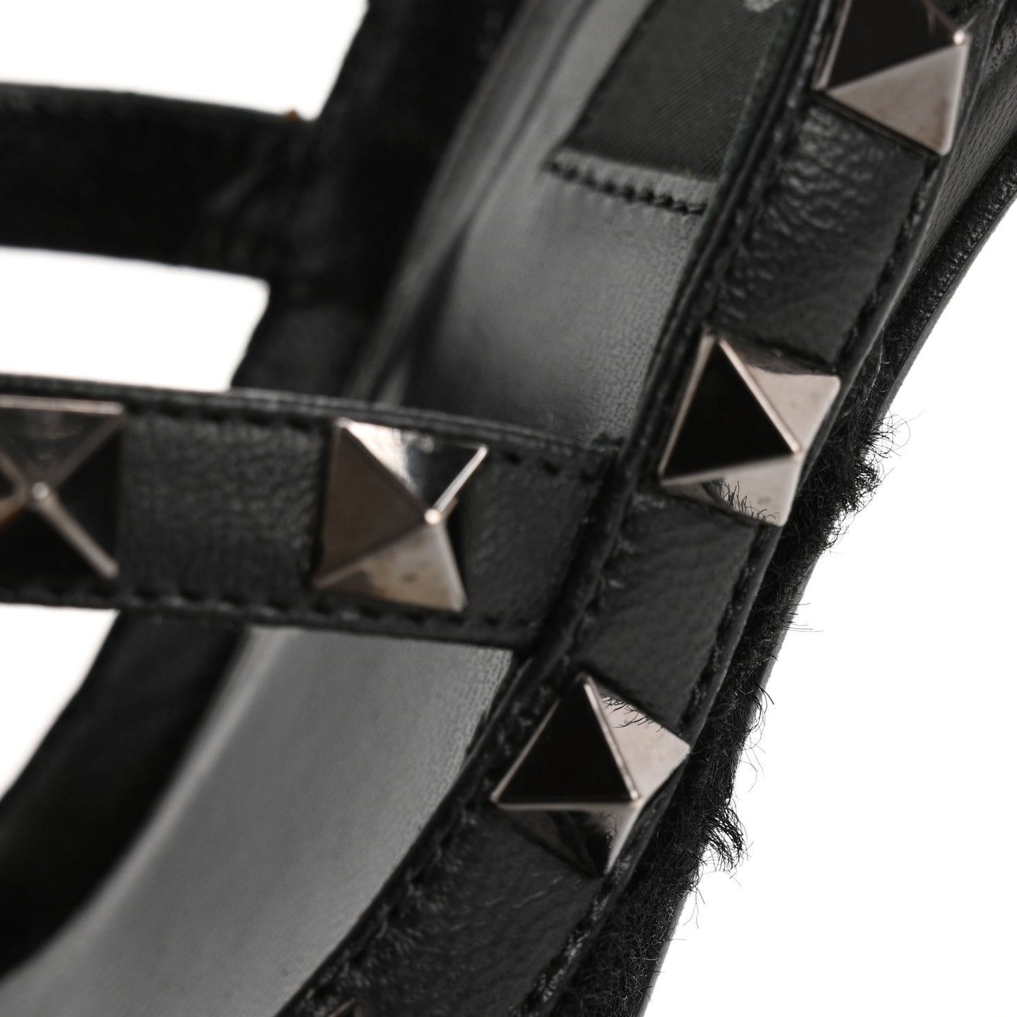 Calf Hair Rockstud Ankle Strap Pumps 38.5 Black