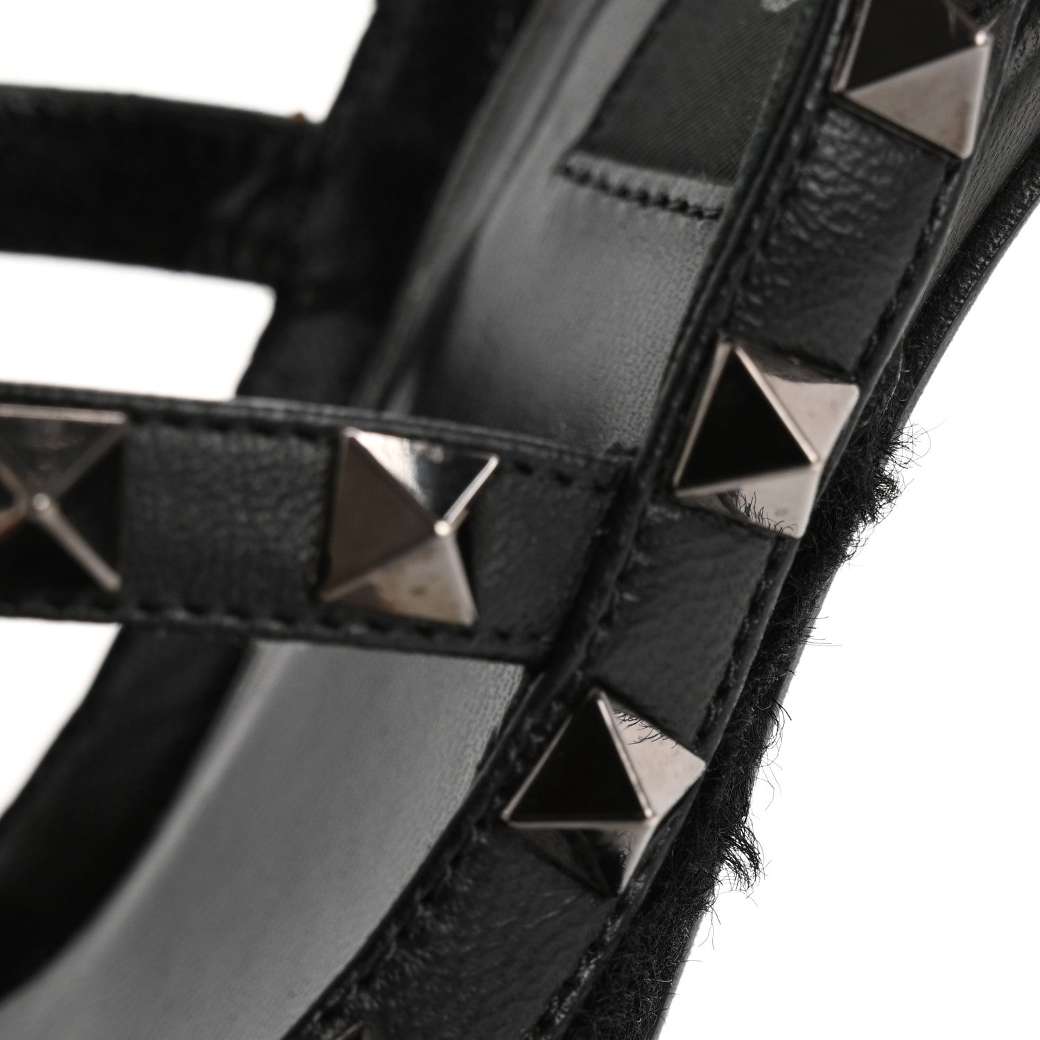 Valentino Garavani Calf Hair Rockstud Ankle Strap Pumps 38.5 Black 11 of 14