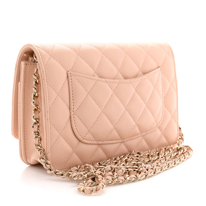 Chanel Caviar Quilted CC Turnlock Wallet On Chain WOC Beige 3 of 12