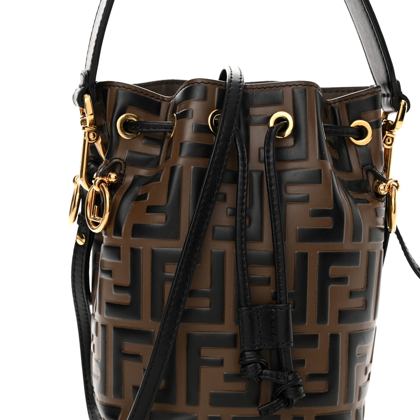 Vitello Liberty F is Fendi Bi-Color FF 1974 Embossed Mini Mon Tresor Bucket Bag Maya Black