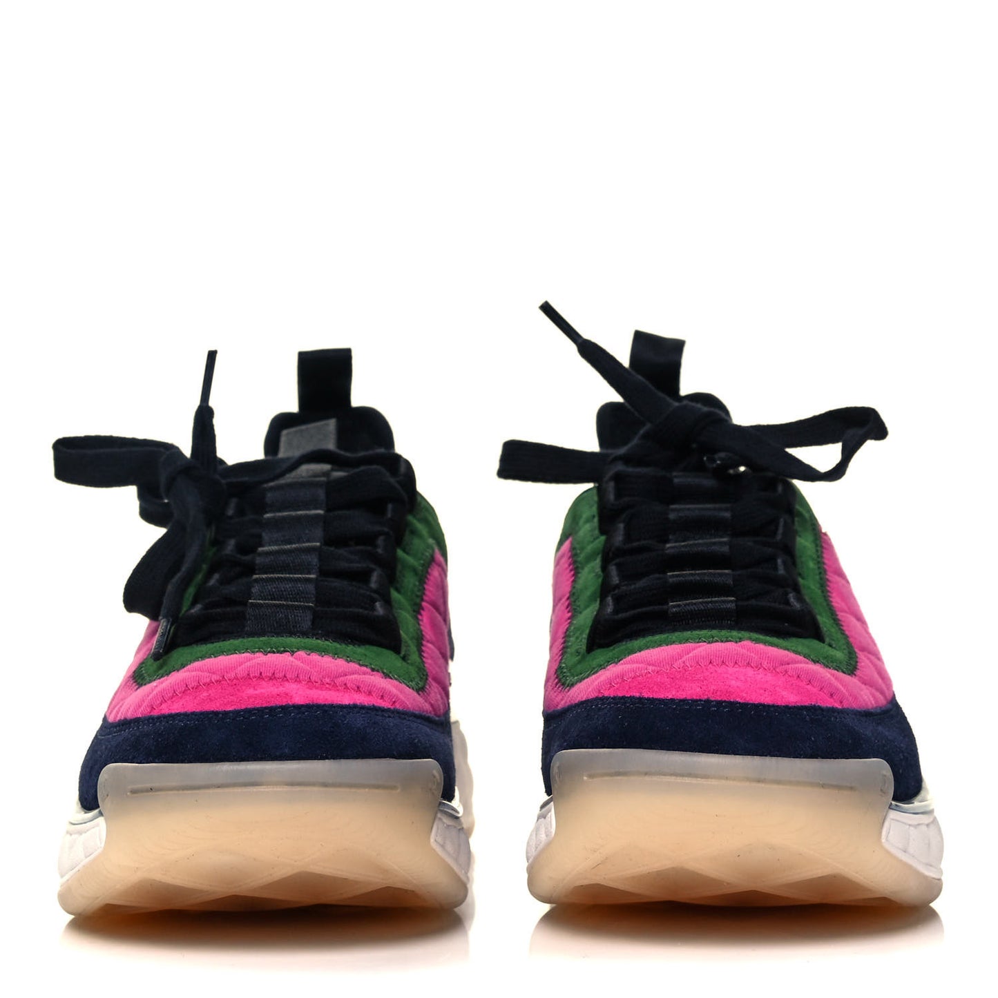 Velvet Calfskin Mixed Fibers CC Sneakers 39.5 Dark Pink Green