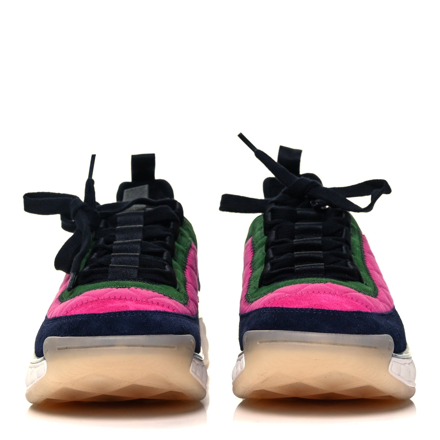 Chanel Velvet Calfskin Mixed Fibers CC Sneakers 39.5 Dark Pink Green 2 of 8
