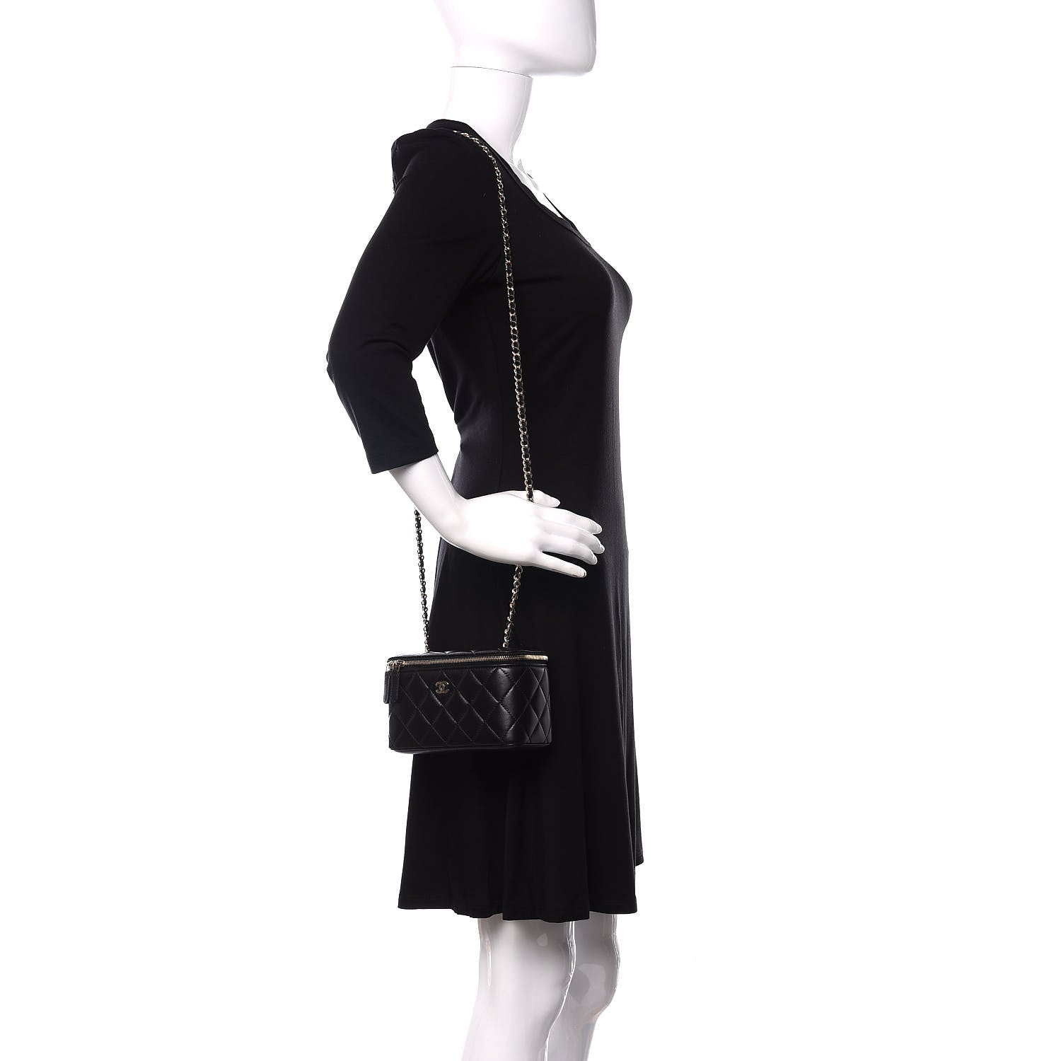 Chanel Lambskin Quilted Small Vanity Case With Chain Black 2 of 11