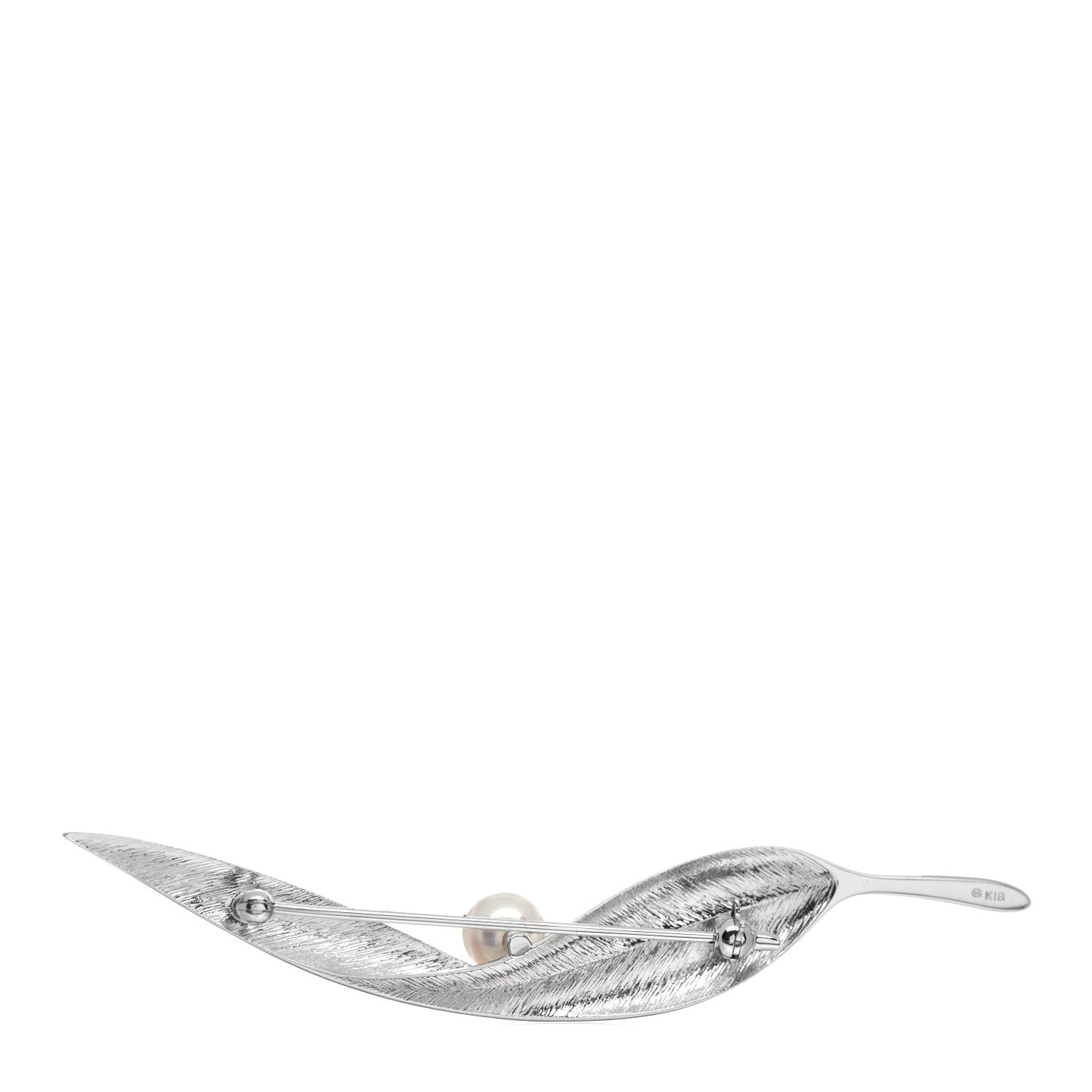 18K White Gold Akoya Pearl 7mm Leaf Brooch Pin