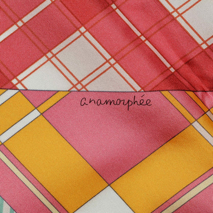 Hermes Silk Ex-Libris A Carreaux Shawl 140 Vert D Eau Framboise Soleil 4 of 7