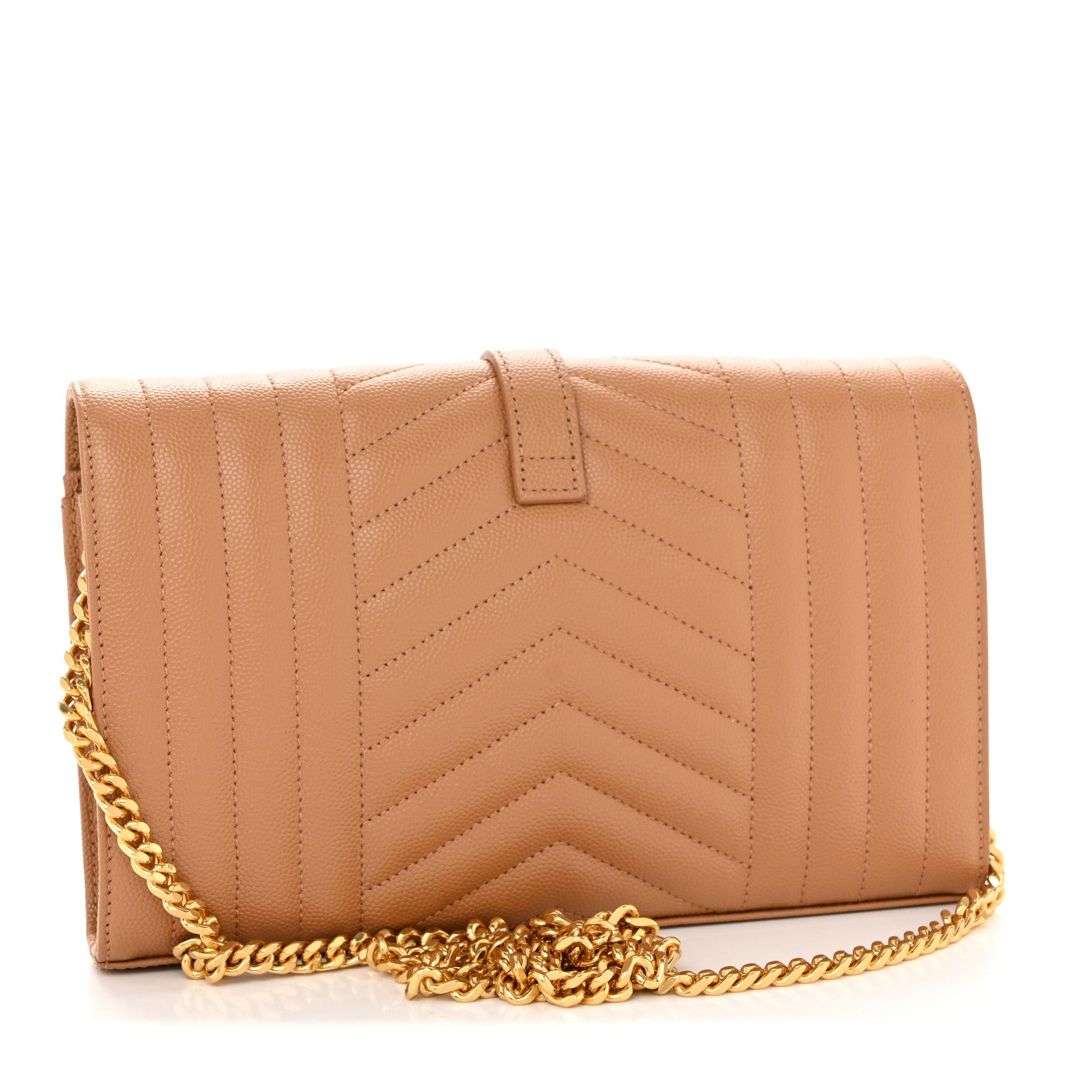 Saint Laurent Grain De Poudre Mixed Matelasse Triquilt Monogram Chain Wallet Dune 3 of 11