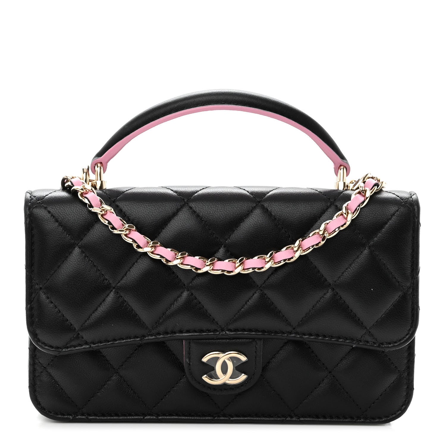 Chanel Lambskin Quilted Flap Phone Holder With Chain Black Lilac 1 of 11