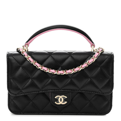 Chanel Lambskin Quilted Flap Phone Holder With Chain Black Lilac 1 of 11