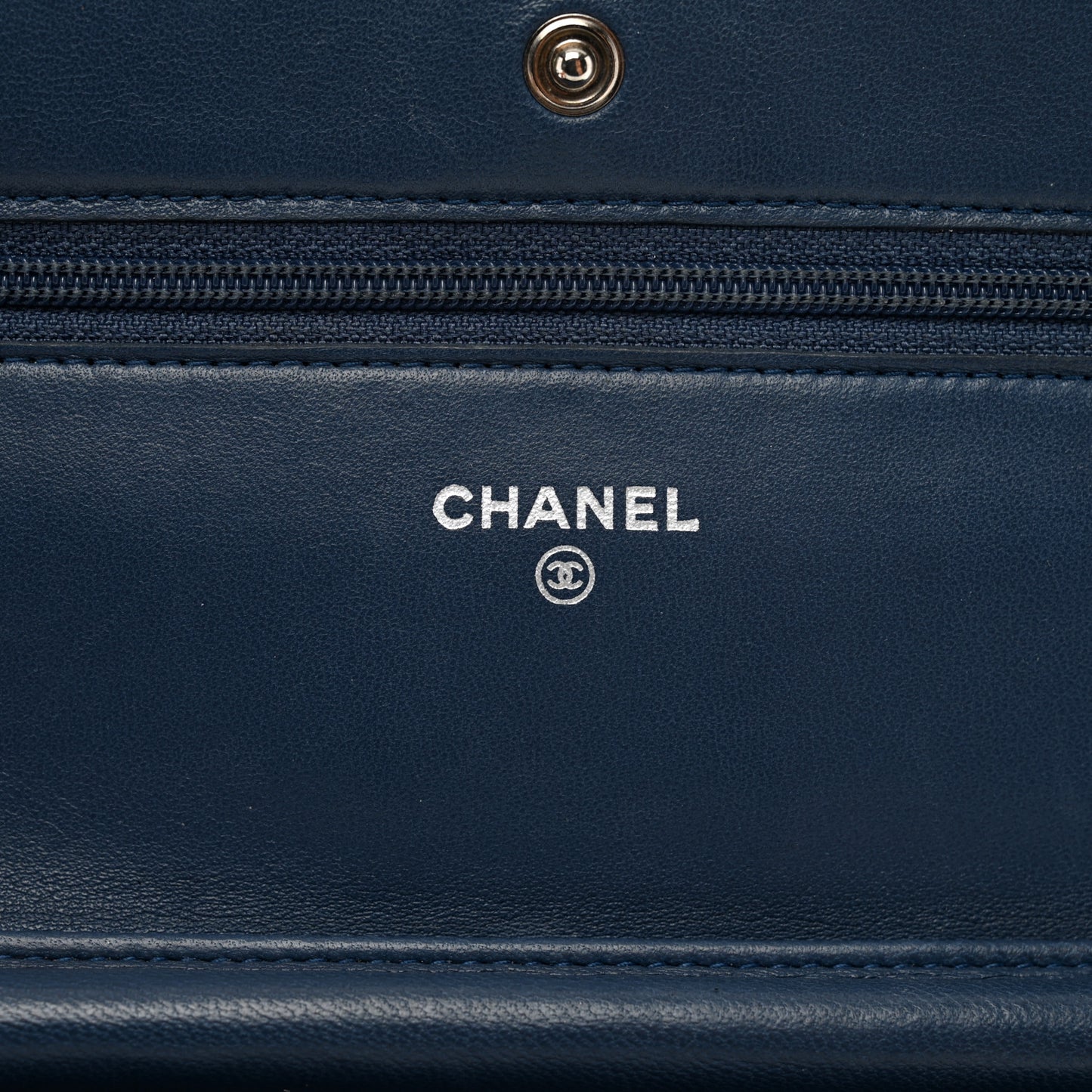 Lambskin Quilted Wallet On Chain WOC Navy Blue