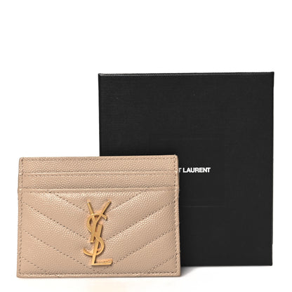 Saint Laurent Grain De Poudre Matelasse Chevron Monogram Credit Card Case Dark Beige 8 of 8