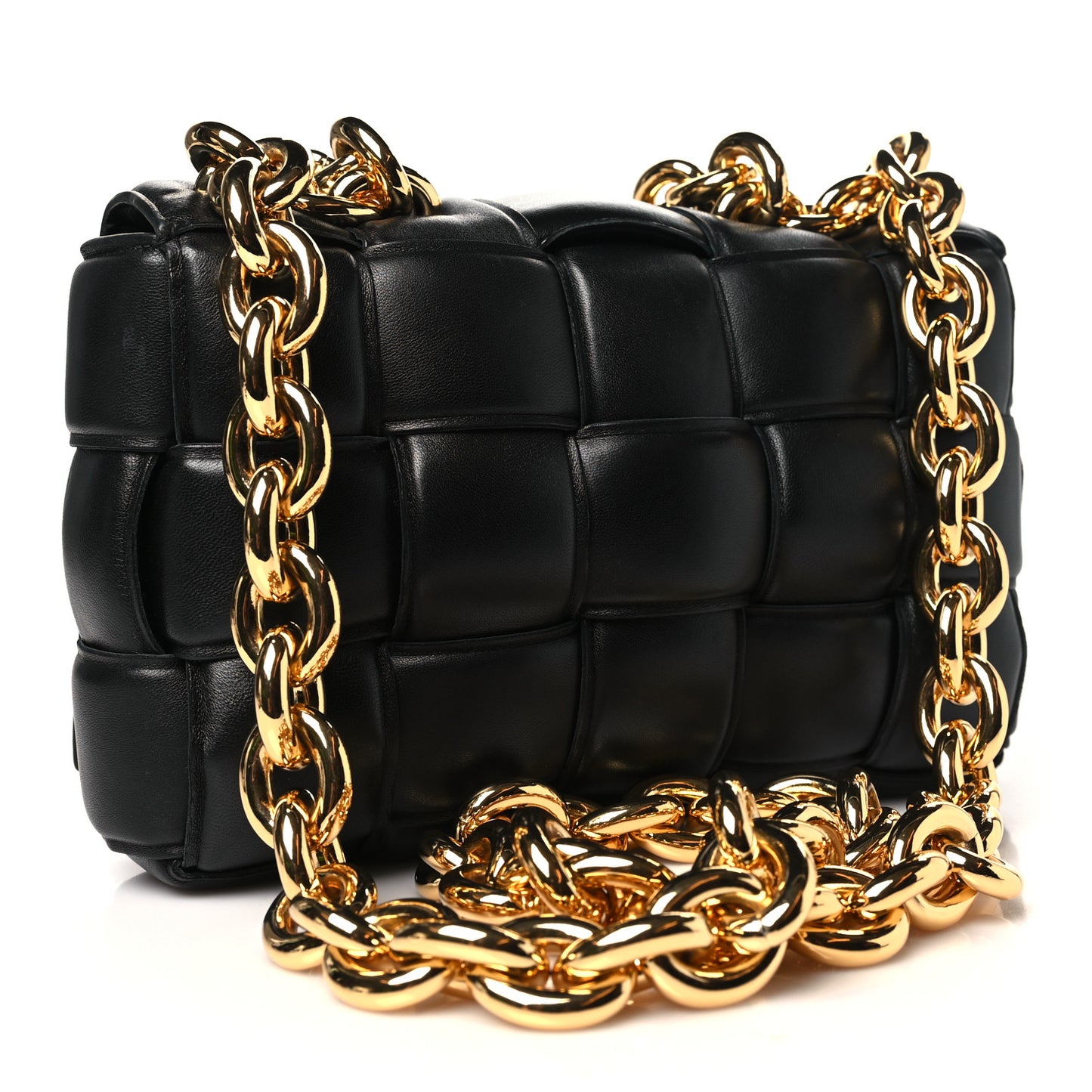 Lambskin Maxi Intreccio Padded Chain Cassette Crossbody Bag Black