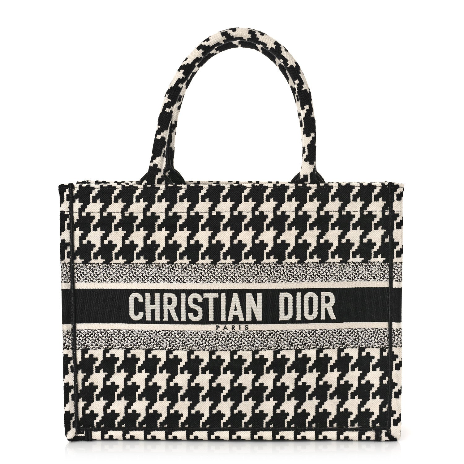 Christian Dior Canvas Macro Houndstooth Embroidered Medium Book Tote Black White 1 of 9