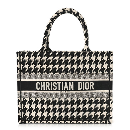 Christian Dior Canvas Macro Houndstooth Embroidered Medium Book Tote Black White 1 of 9