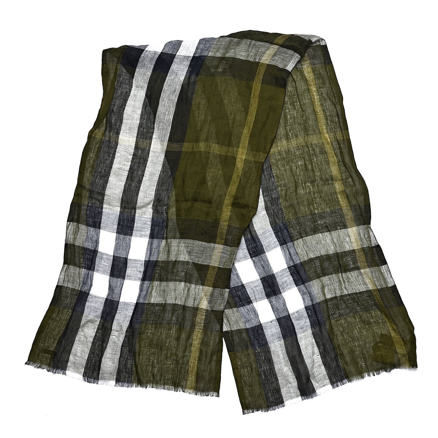 Burberry Linen Giant Exploded Check Scarf Olive Green 3 of 5