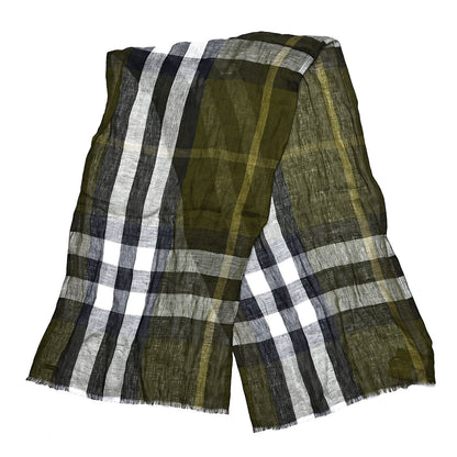 Burberry Linen Giant Exploded Check Scarf Olive Green 3 of 5