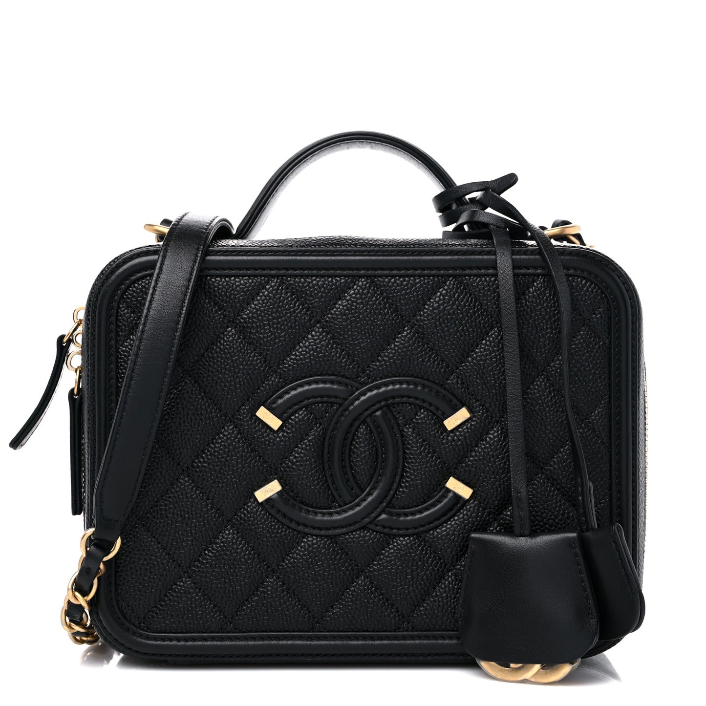 Caviar Quilted Medium CC Filigree Vanity Case Black