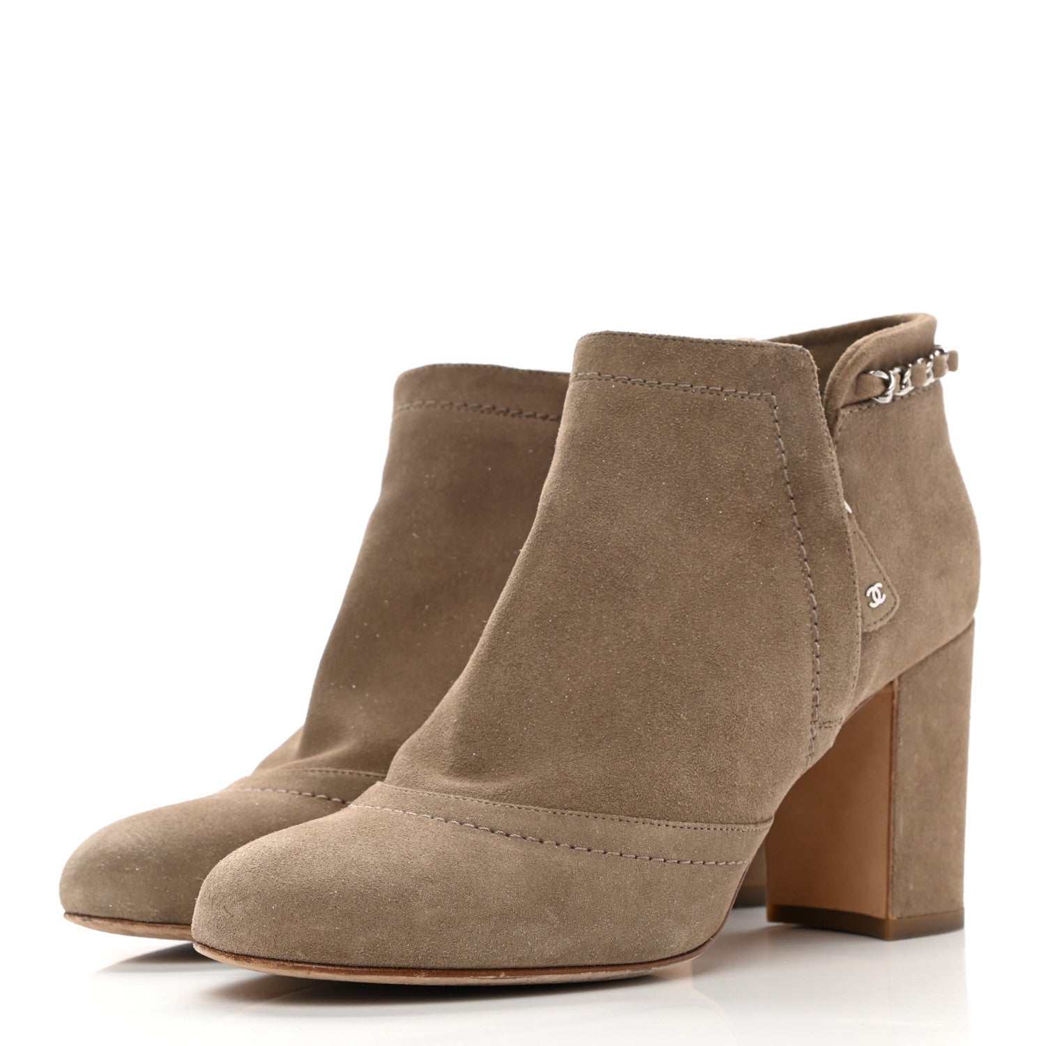 Chanel Suede CC Chain Ankle Boots 40 Beige Fonce 3 of 8