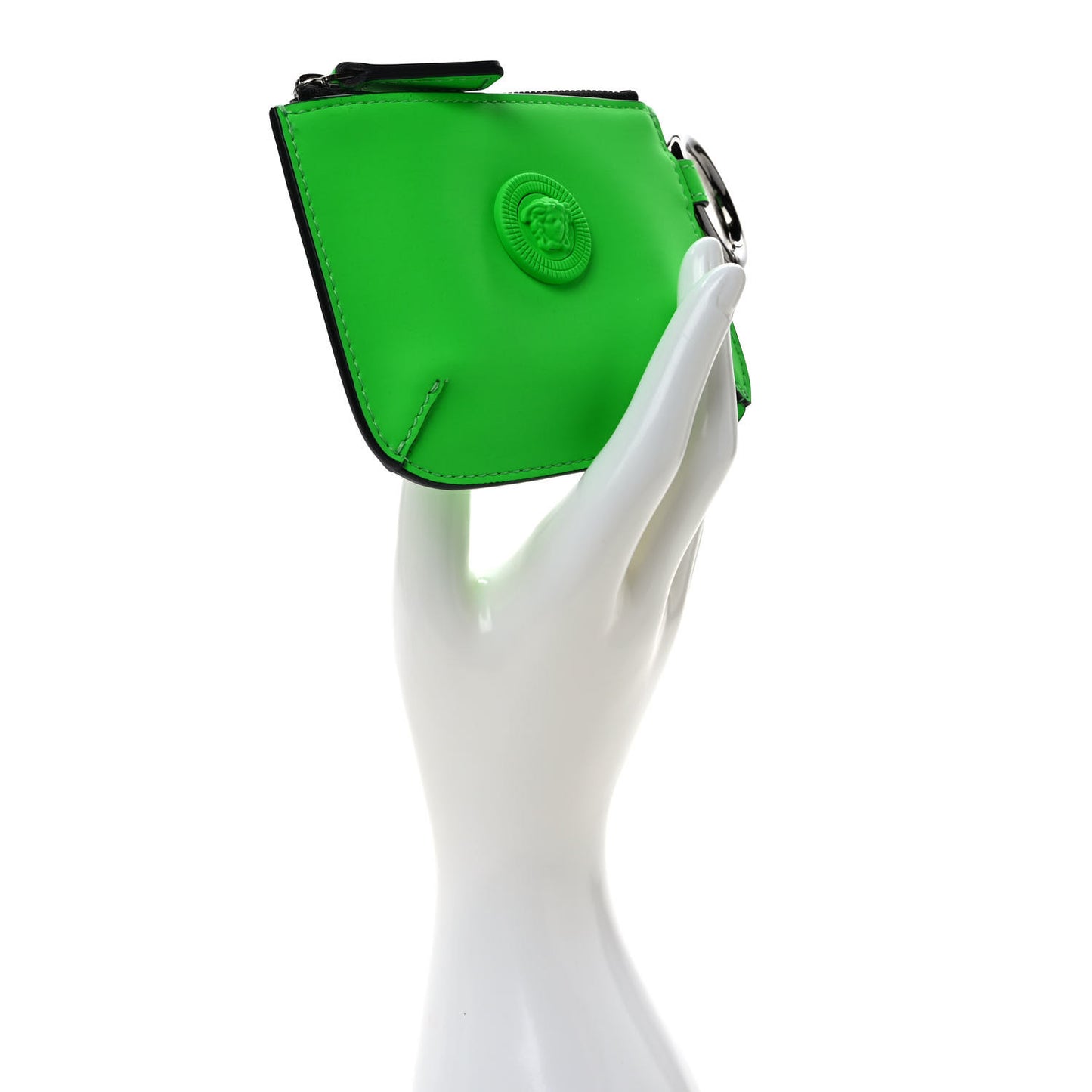 Rubber Calfskin Medusa Key Pouch Neon Green