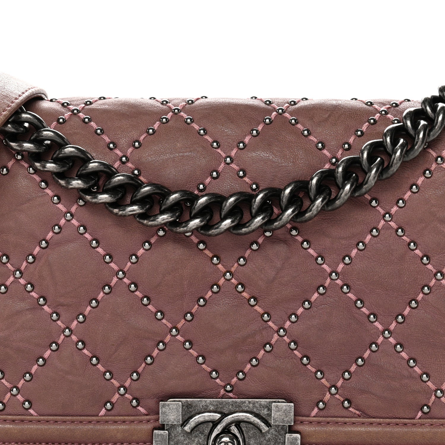 Chanel Crumpled Lambskin Medium Studded Boy Flap Pink 7 of 10