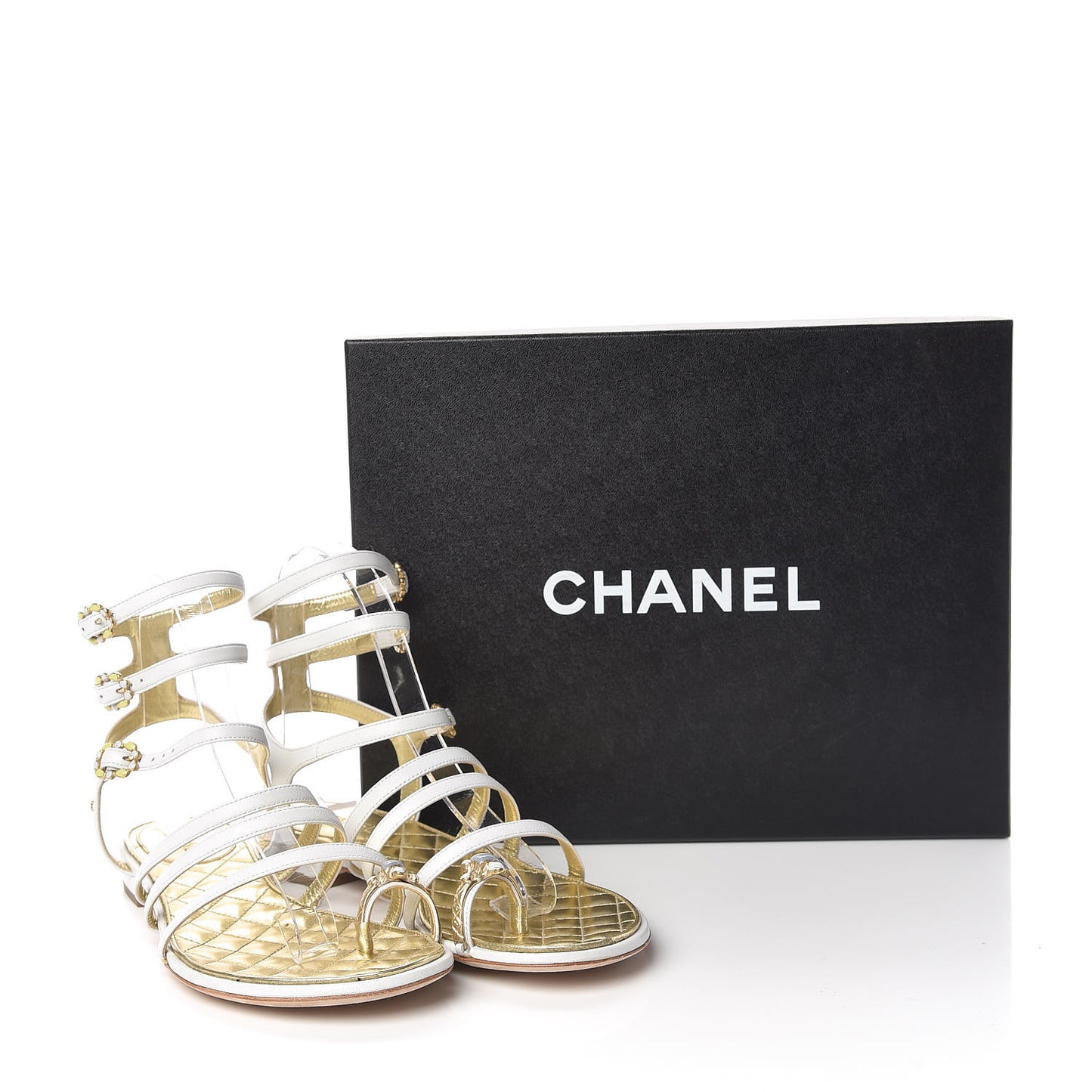 Lambskin Gripoix Flat Sandals 36.5 White