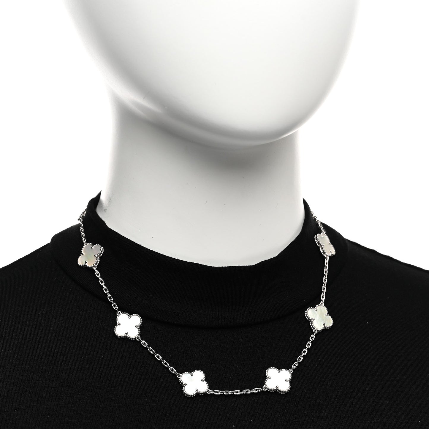 18K White Gold Mother of Pearl 10 Motifs Vintage Alhambra Necklace