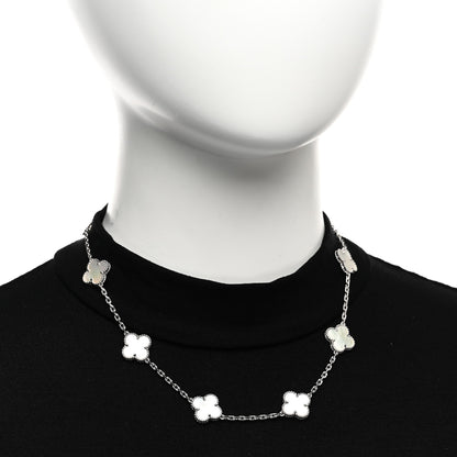 Van Cleef & Arpels 18K White Gold Mother of Pearl 10 Motifs Vintage Alhambra Necklace 2 of 5