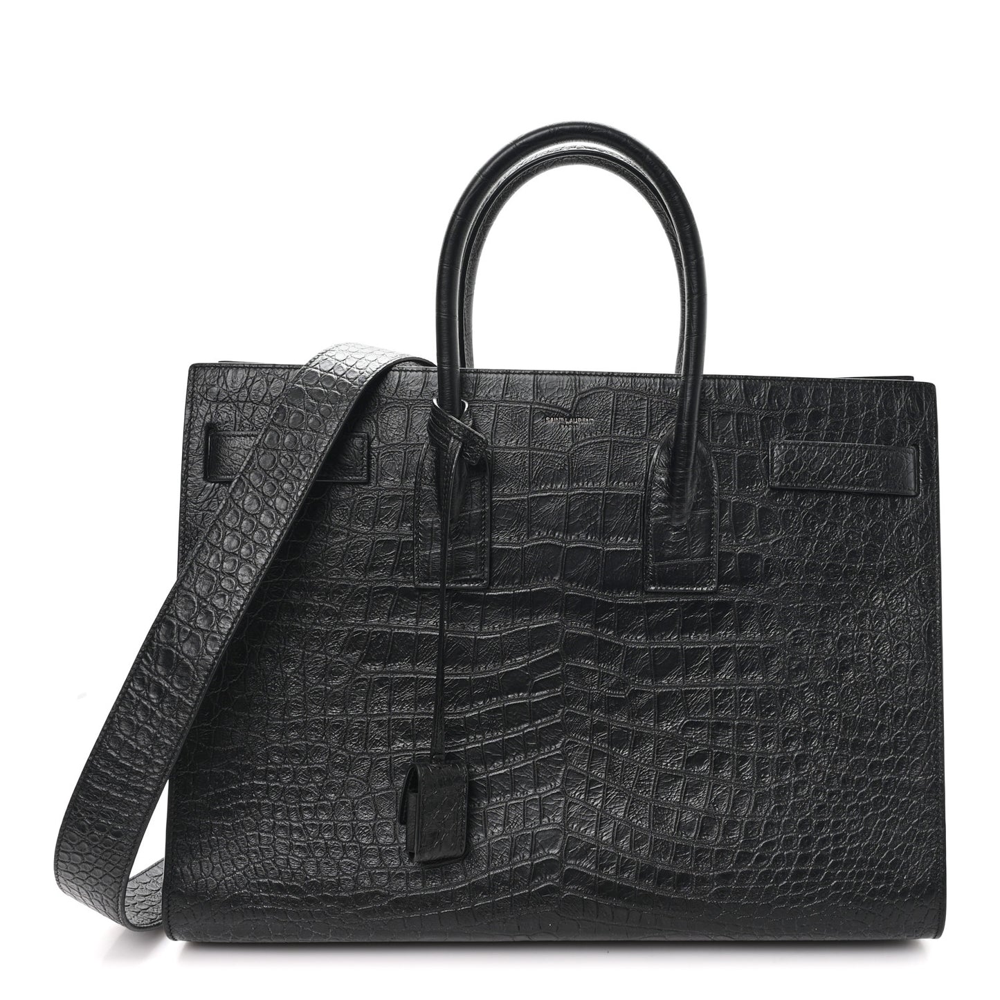 Calfskin Crocodile Embossed Large Sac De Jour Carryall Black