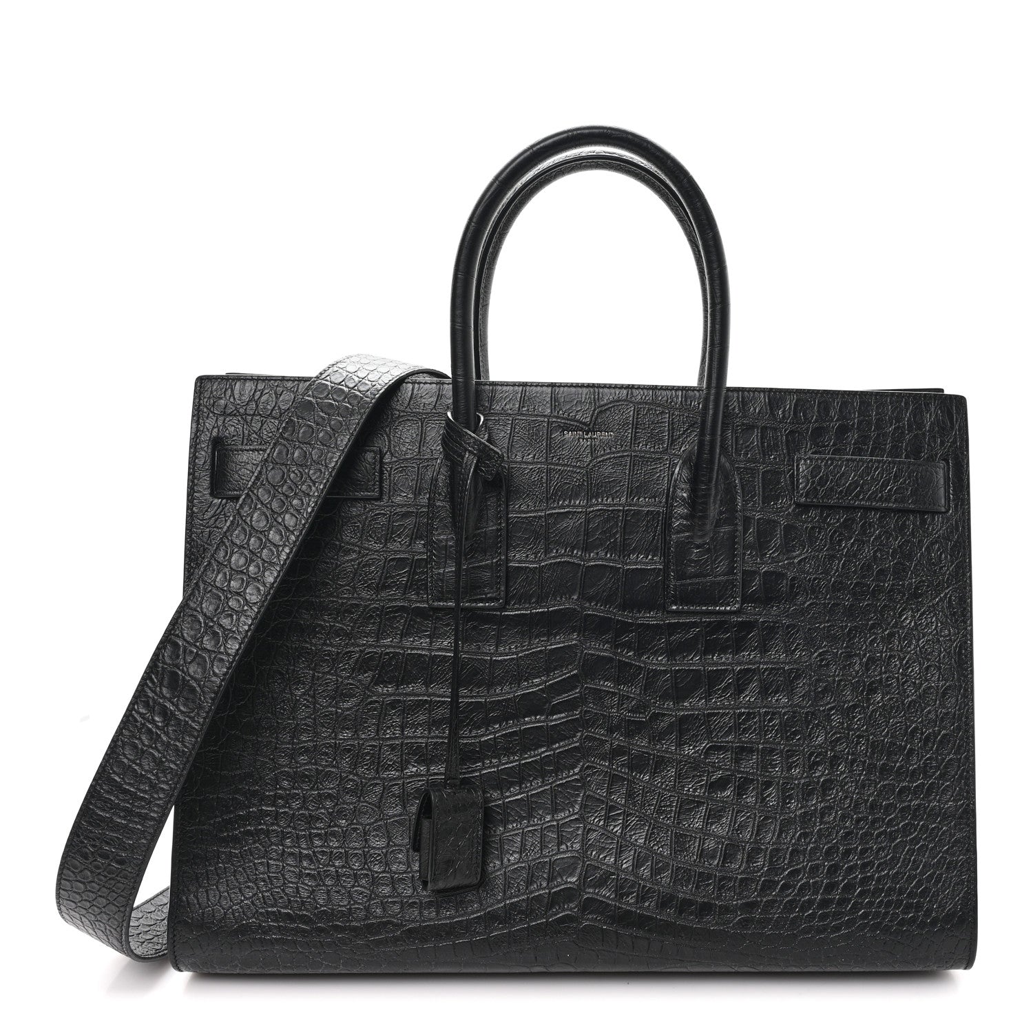 Saint Laurent Calfskin Crocodile Embossed Large Sac De Jour Carryall Black 1 of 12