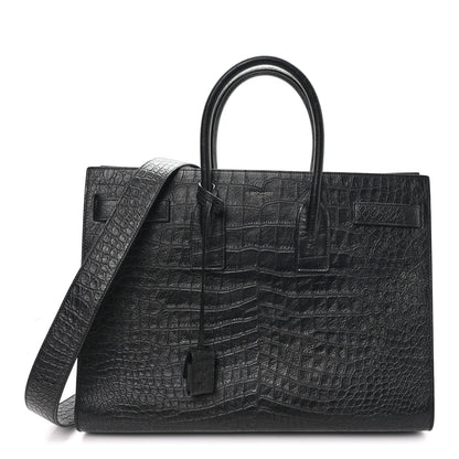 Saint Laurent Calfskin Crocodile Embossed Large Sac De Jour Carryall Black 1 of 12
