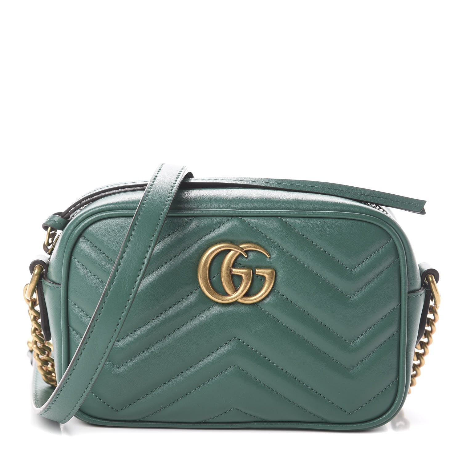 Gucci Calfskin Matelasse Mini GG Marmont Chain Shoulder Bag Emerald Green 1 of 8