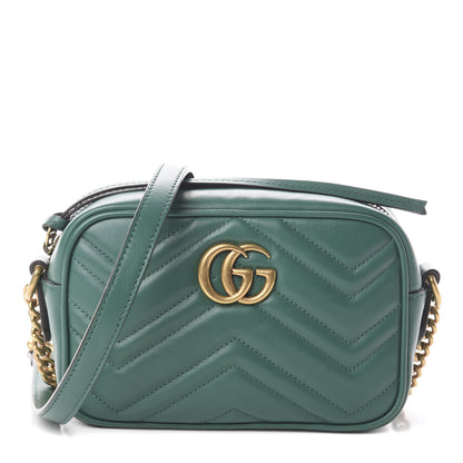 Gucci Calfskin Matelasse Mini GG Marmont Chain Shoulder Bag Emerald Green 1 of 8