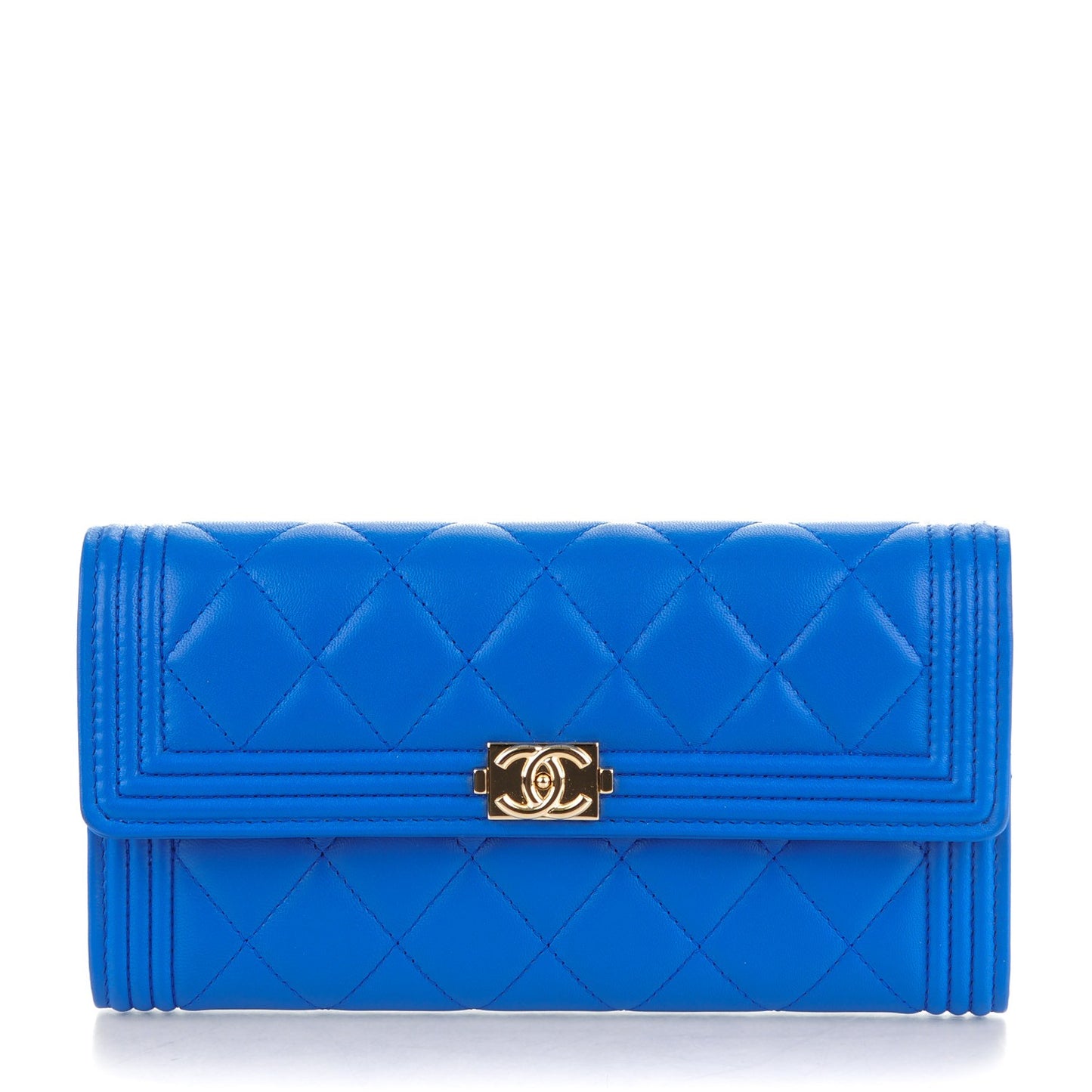 Lambskin Quilted Boy Flap Wallet Blue