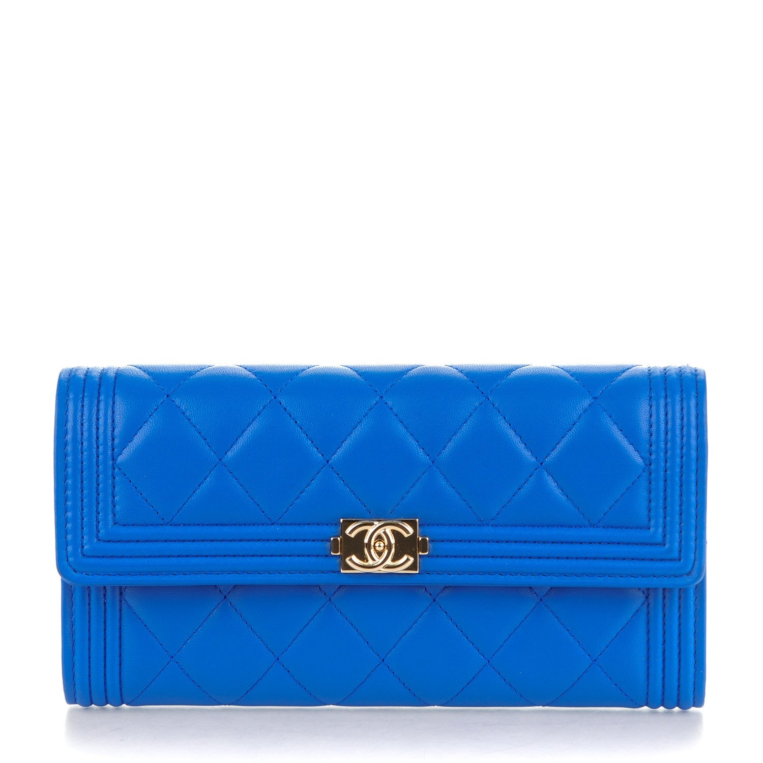 Chanel Lambskin Quilted Boy Flap Wallet Blue 1 of 8