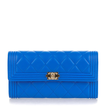 Chanel Lambskin Quilted Boy Flap Wallet Blue 1 of 8