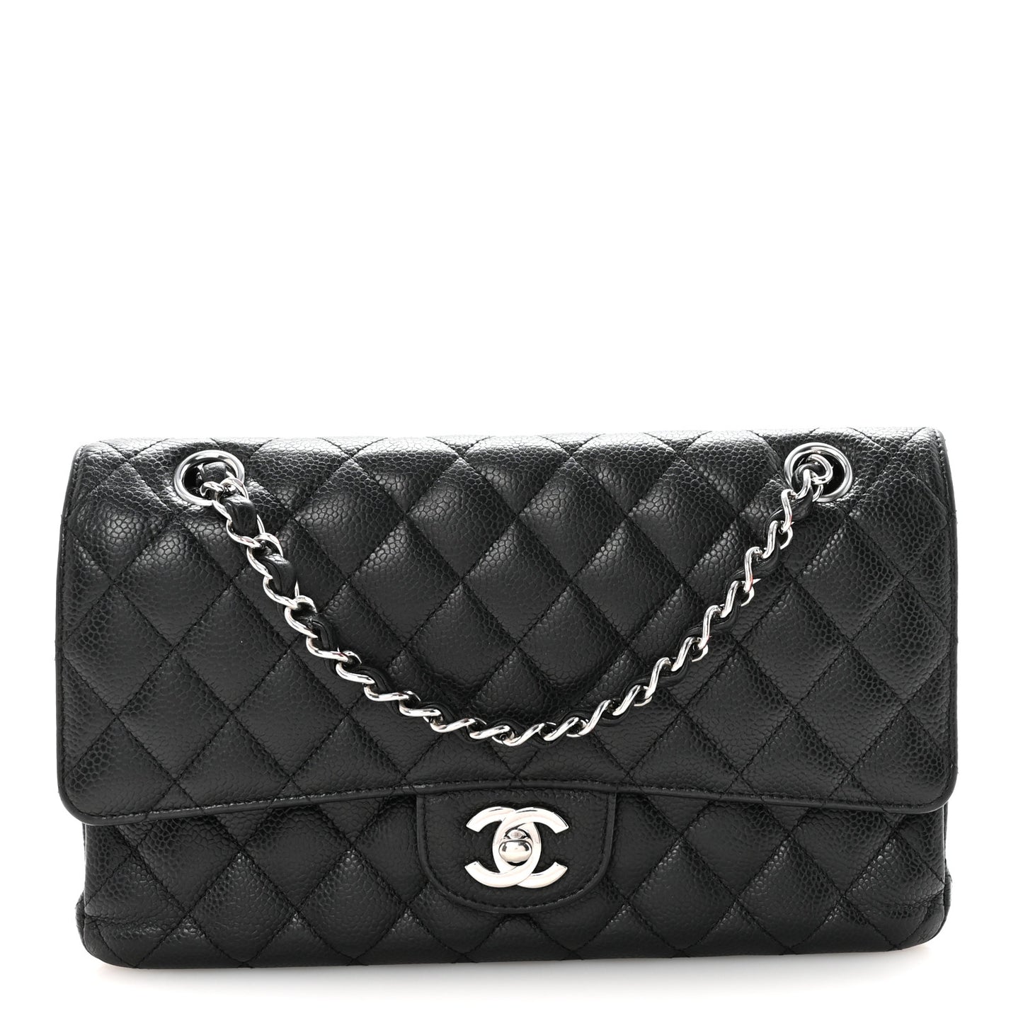 Caviar Quilted Medium Double Flap Black