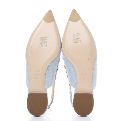 Christian Dior Denim Crystal Garland Flat Slingback 37.5 Celeste 5 of 11